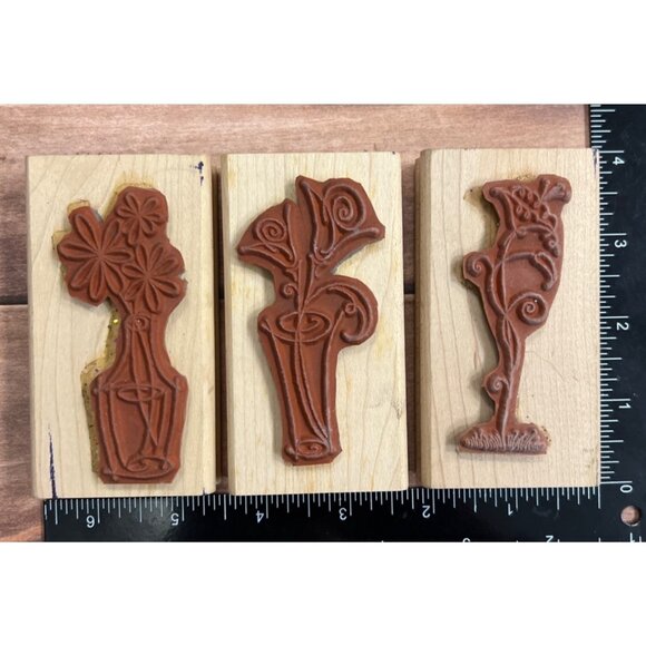 Stampin Up! 2006 Sassy Stems Wood Mounted Rubber Stamp Set Of 3 Floral Designs - Picture 2 of 2